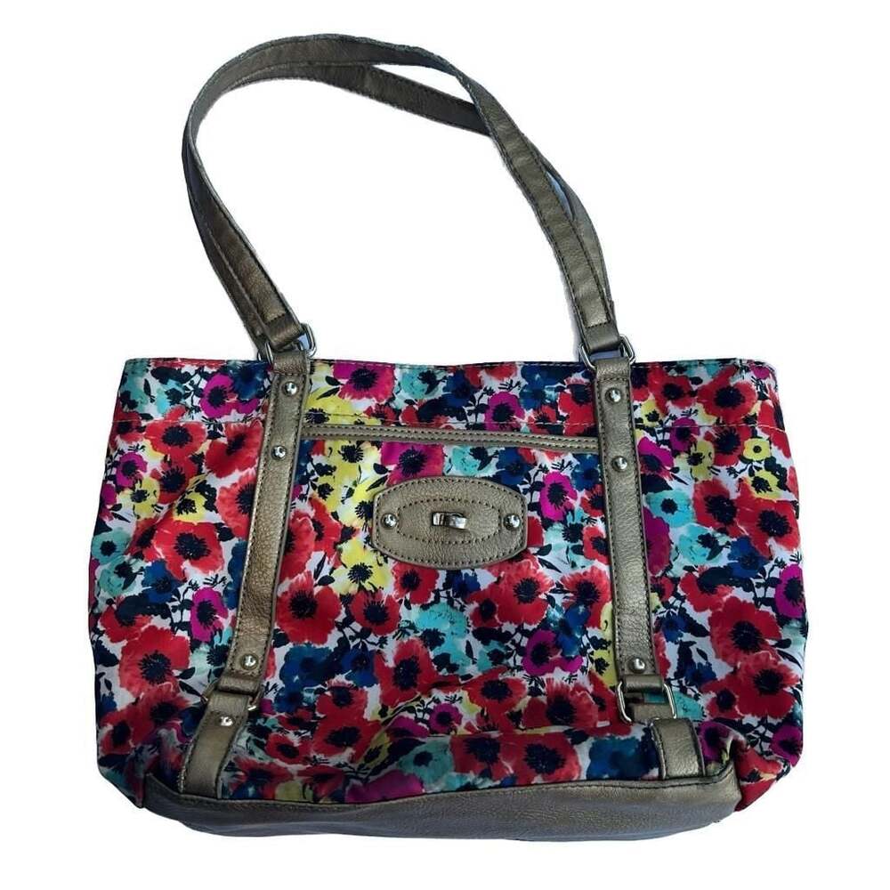 Nicole Miller New York Floral Print Tote Bag with Gold Trim
